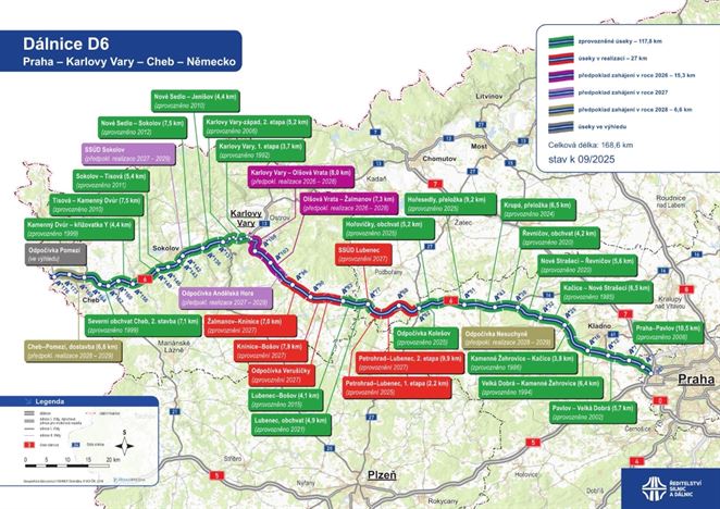 D6 dálnice výstavba úseky mapa