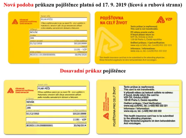 Nový a starý žlutý průkaz od VZP