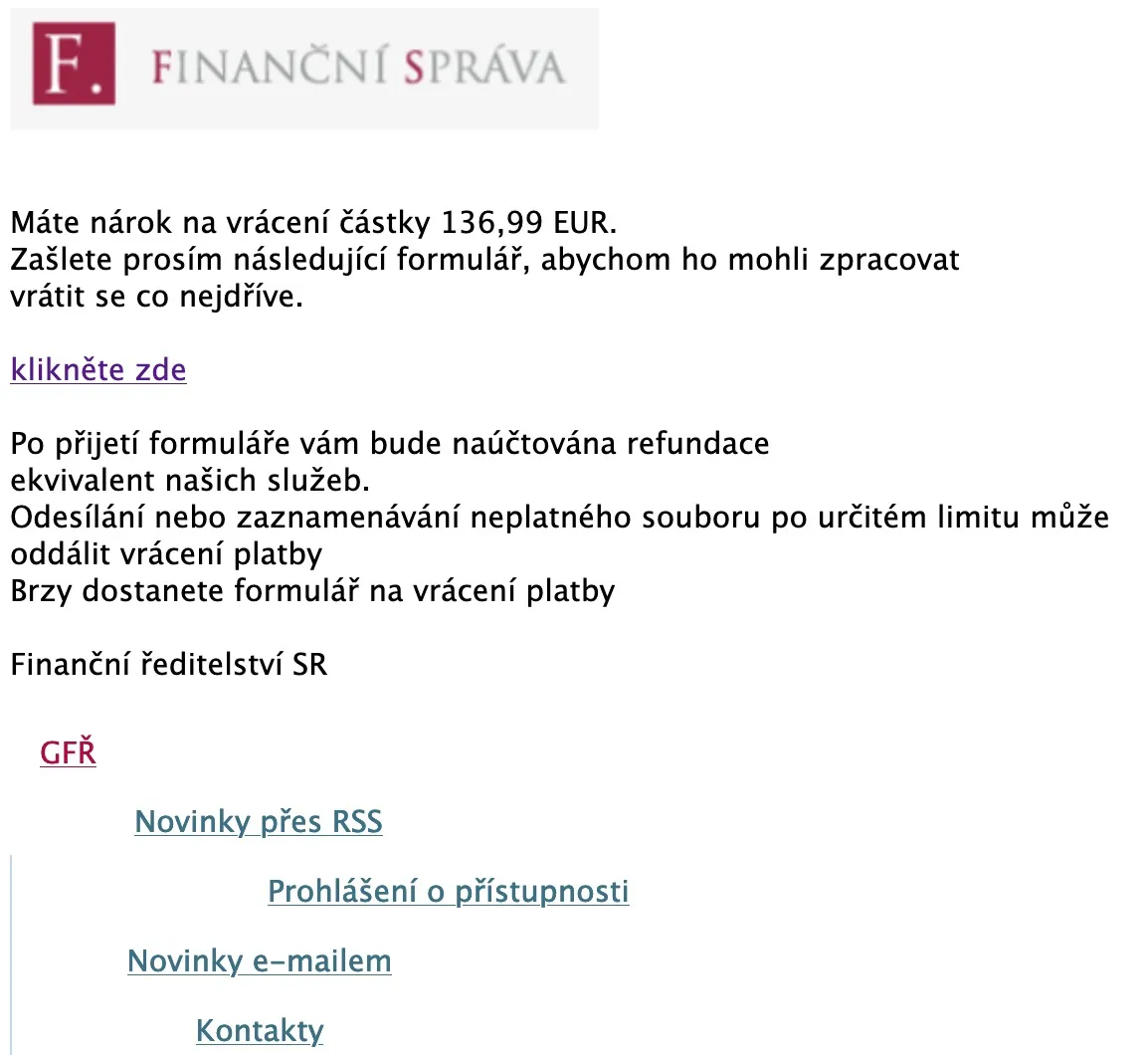 Ukázka podvodného e-mailu