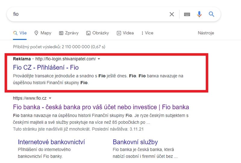Podvodná reklama internetbanking