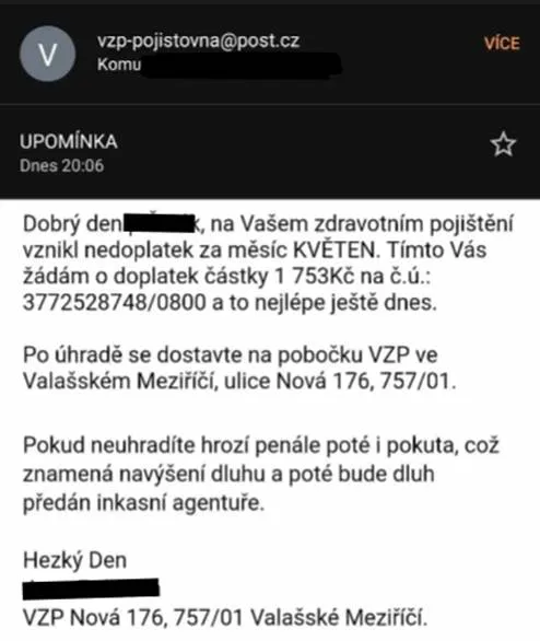 Podvodný e-mail není od VZP