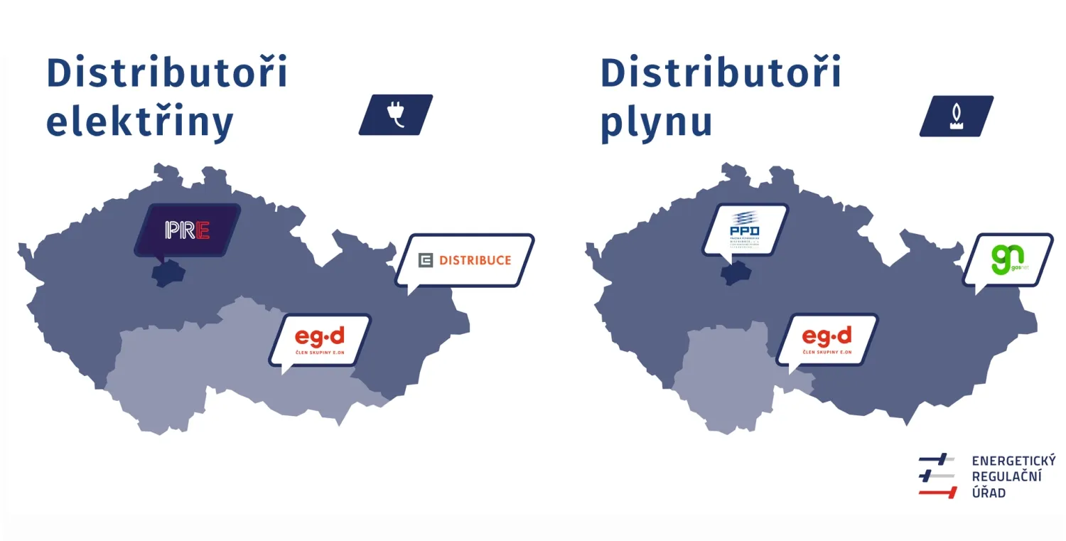 Mapa distribučních území elektřiny a plynu