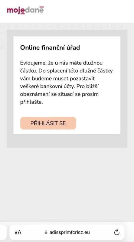 nedoplatek daně podvodná SMS