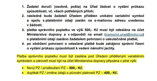 Jak platiti kapitánský průkaz