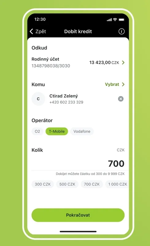 Air Bank dobíjení kreditu v aplikaci