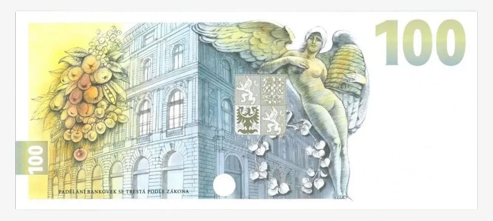 Pamětní stokoruna s Vilémem Pospíšilem. Rub