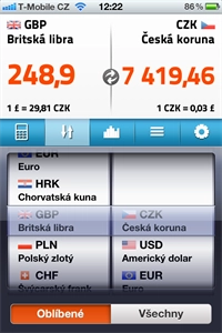 Mobilní aplikace Kurzy měn