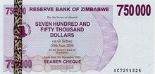 Zimbabwský dolar 750000