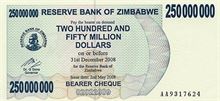 Zimbabwský dolar 250000000