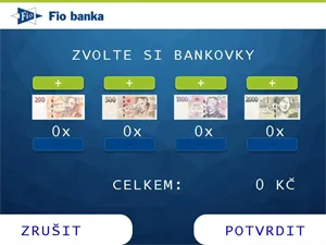 Volba bankovek bankomat Fio