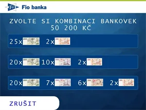 Volba bankovek z bankomatu Fio.
