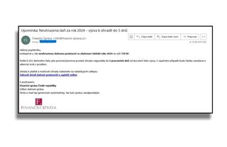 Máte nedoplatek, zaplaťte! Finanční správa varuje před novou vlnou podvodných e-mailů