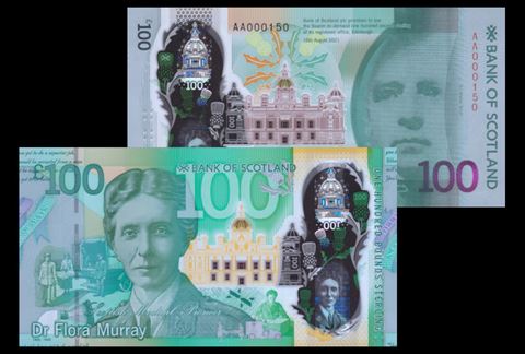 ibra šterlinků, bankovka 100 GBP z Bank of Scotland