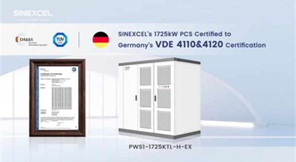 SINEXCEL získává od TÜV SÜD přísnou německou certifikaci VDE 4110 a 4120 pro svůj 1725kW systém konverze energie