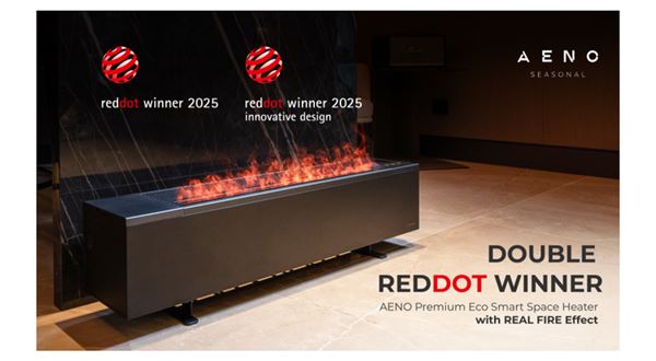AENO Premium Eco Smart Space Heater s efektem skutečného ohně získal 2 ocenění Red Dot Design Awards v roce 2025