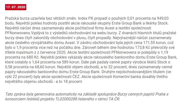 Zprávy z pražské burzy
