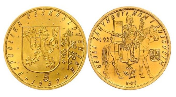 Zlatý svatováclavský pětidukát z roku 1937