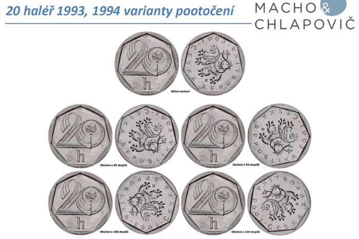 vzácné dvacetihaléře chyboražby pootočení