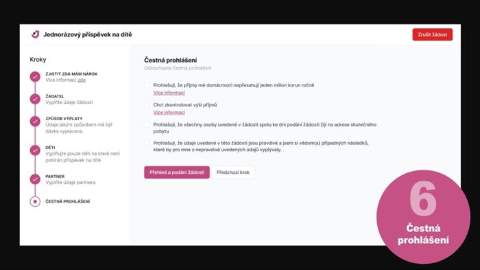 Žádost o jednorázový příspěvek na dítě: čestná prohlášení
